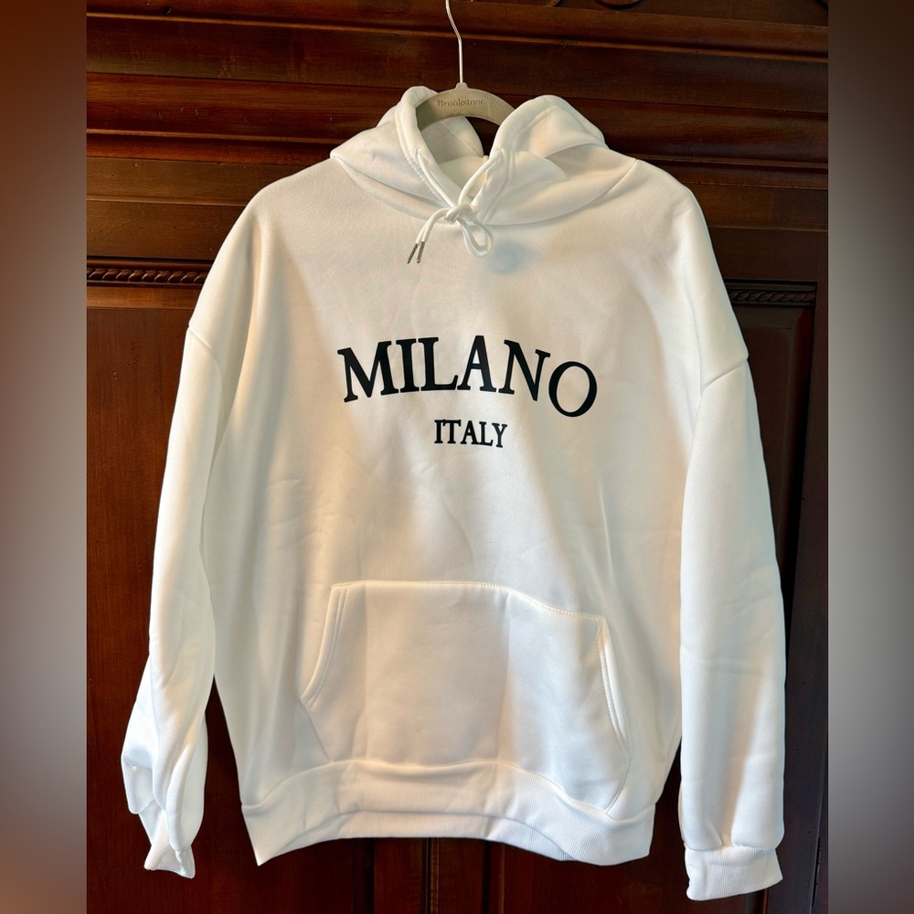 Milano White Hoodie with Black Lettering